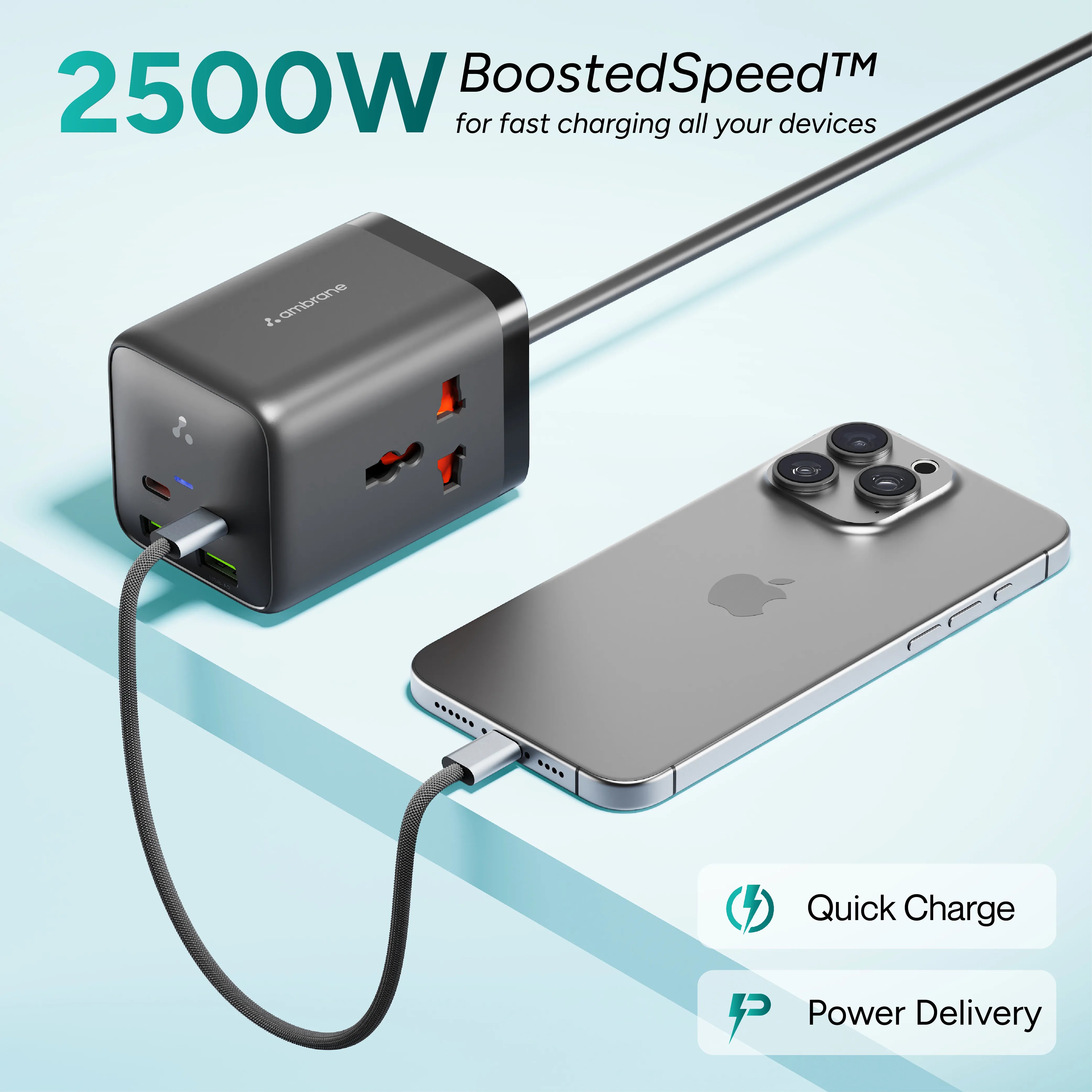 Charge Hub 65 multi-port GaN fast wall charger with USB-C PD – Ambrane India
